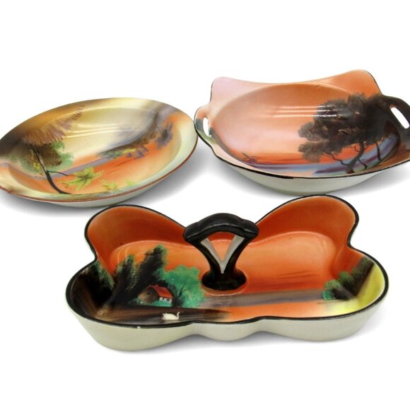 NORITAKE Sunset and Landscape Scene Dishes and Bowls Set of 3 Japan Vintage - Picture 2 of 10